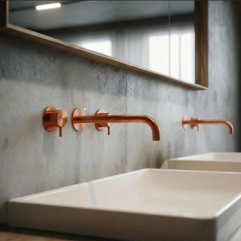 Waterevolution Flow 3-gats Inbouw Wastafelkraan PVD Koper met uitloop 21 cm T1163FCPE-21