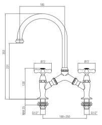 PB classic Nostalgische klassieke keukenkraan RVS met variabele hart afstand 2 gats 18-25cm 1208954353