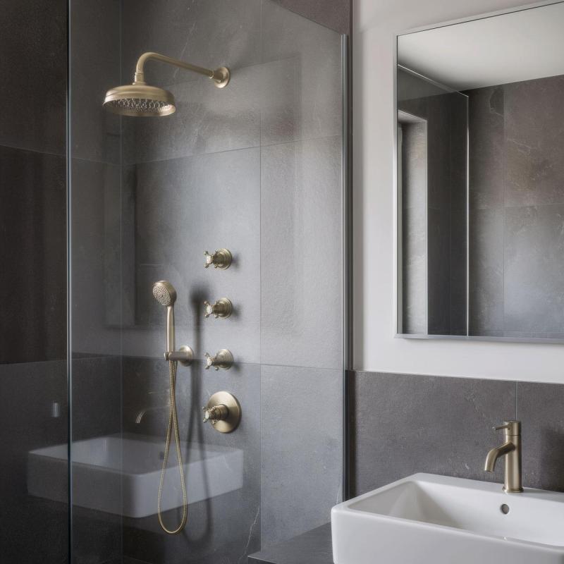 PB Classic nostalgische Inbouw douche thermostaat met 3 stopkranen brons