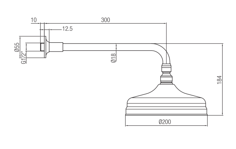 PB nostalgische Hoofddouche 20cm met antikalk en douche-arm chroom