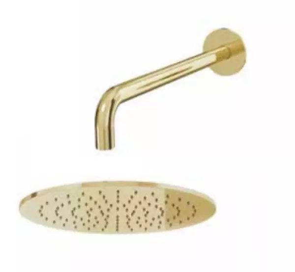 Waterevolution Flow hoofddouche 250mm met muuraansluiting Light Gold