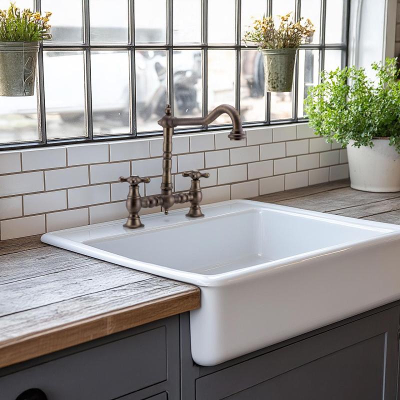 PB Nostalgische Brugkeukenkraan donker brons haakse uitloop met sterknoppen 1208954667