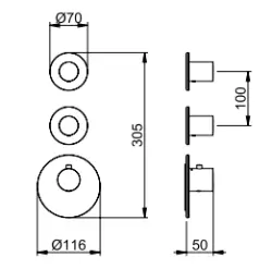 SB 316 AESTHETICS Round Inbouw thermostaatkraan met 2 uitgangen / 2 x stopkraan PVD koper geborsteld 1208954941