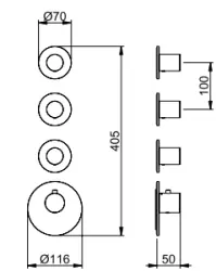 SB 316 AESTHETICS Round Inbouw thermostaatkraan met 3 uitgangen / 3x stopkraan volledig RVS 1208954963