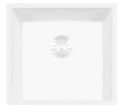 Lorreine 40WQ-FU White Quartz spoelbak 40x40cm onderbouw vlakbouw wit met witte korfplug 1208955079