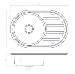 Ausmann Basic ronde spoelbak met afdruiprek RVS 77x50 cm  inclusief sifon 1208955523