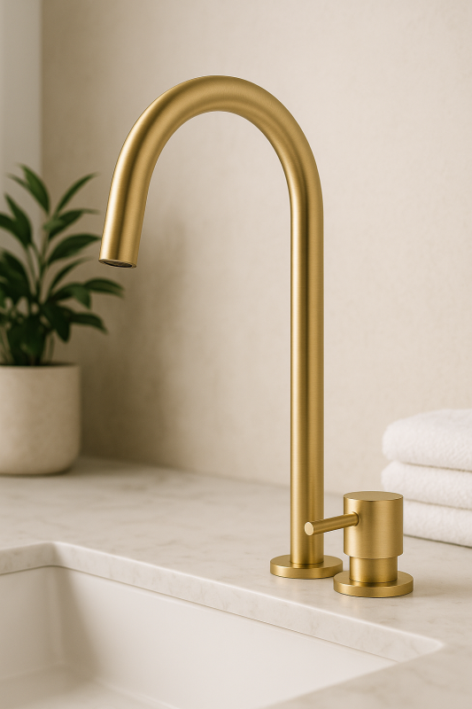 Waterevolution Flow 2-gats wastafelkraan met hoge U 200mm uitloop Light Gold T1122UWGE