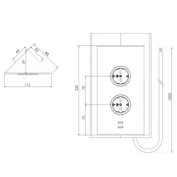 Indux Energiezuil 2ST22 met 2 stopcontacten en 2 usb aansluitingen Koper