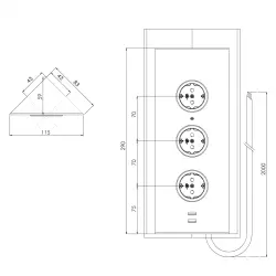 Indux  Energiezuil 3ST29 met 3 stopcontacten en 2 usb aansluitingen RVS