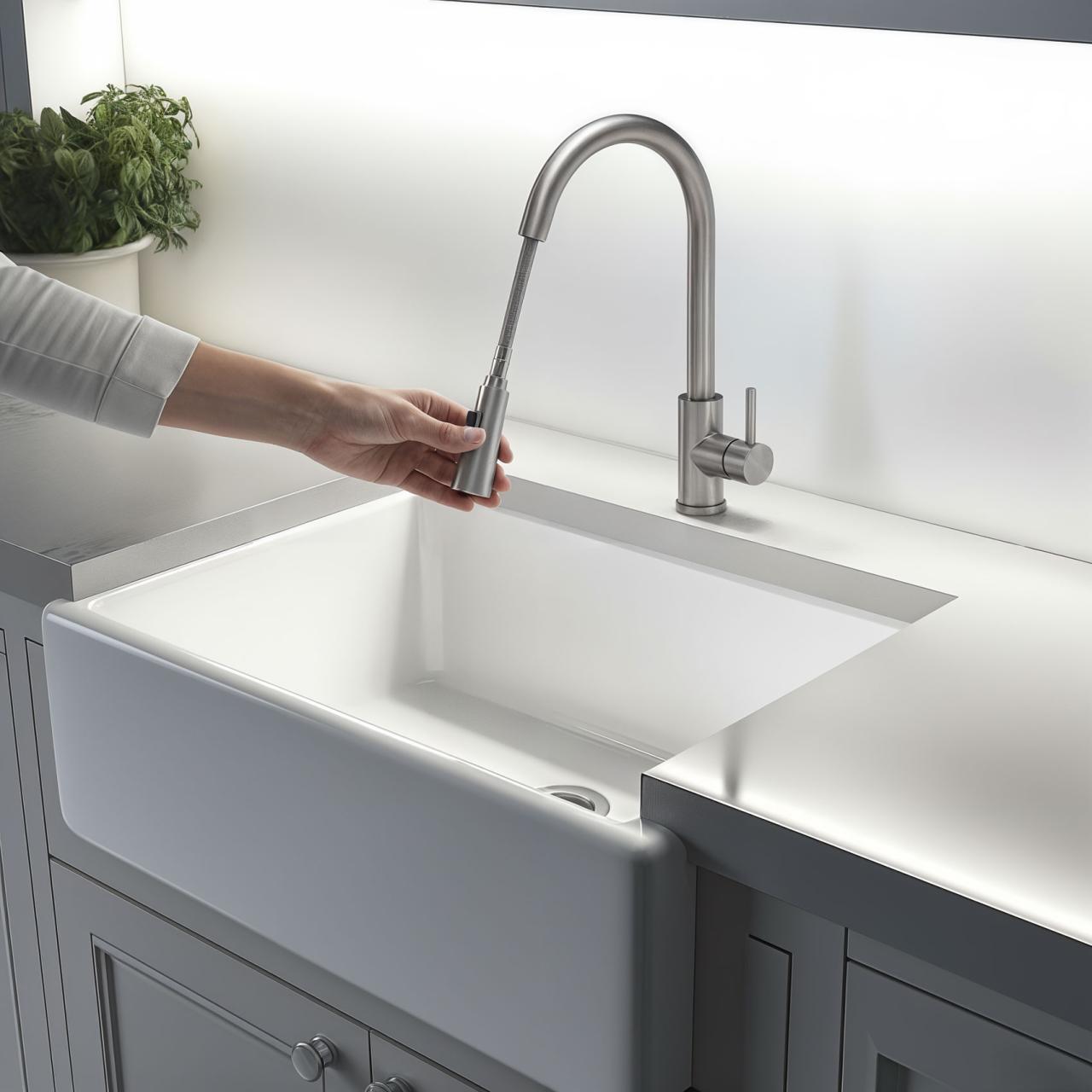 Quadri Leeds keukenmengkraan met uittrekbare douche met 2 standen geborsteld staal 1208955909 - Productafbeelding 2