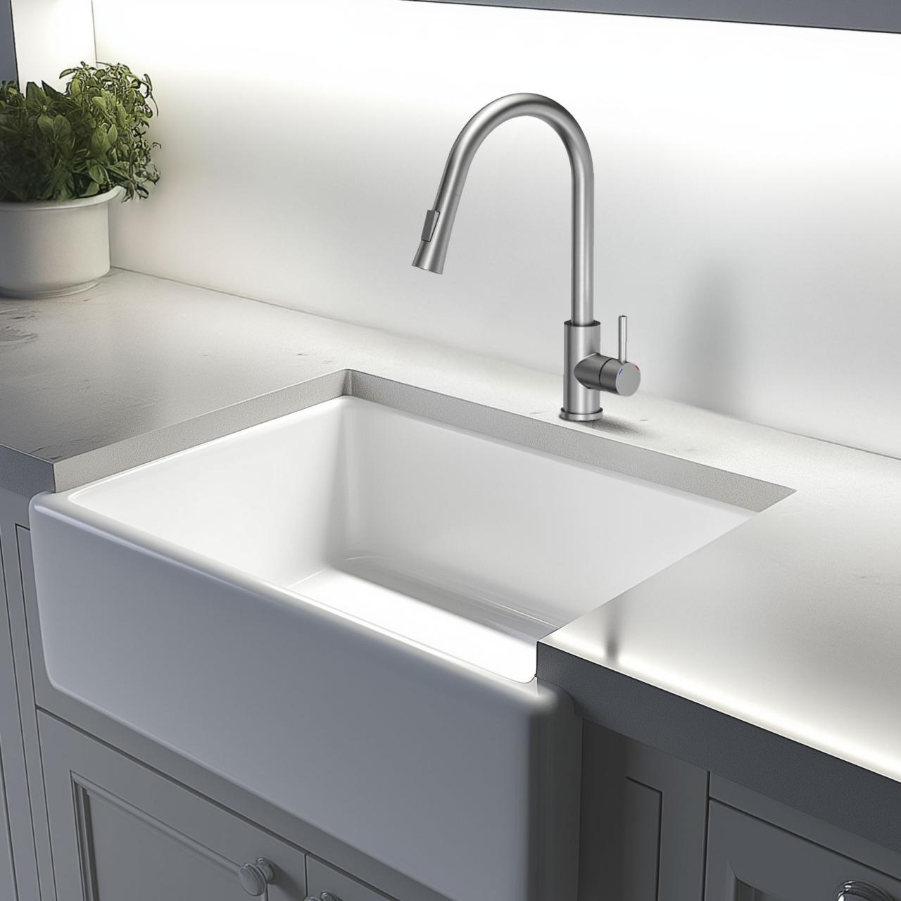 Quadri Leeds keukenmengkraan met uittrekbare douche met 2 standen geborsteld staal 1208955909 - Productafbeelding 3