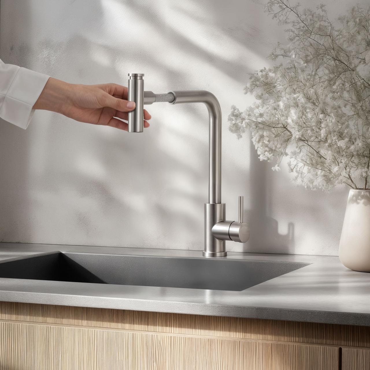 Quadri Cardiff keukenmengkraan met uittrekbare douche met 2 straalsoorten RVS 1208955914 - Productafbeelding 2