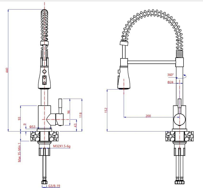 Quadri Derby keukenmengkraan met flexibele uitloop en douche met 2 straalsoorten chroom 1208955915