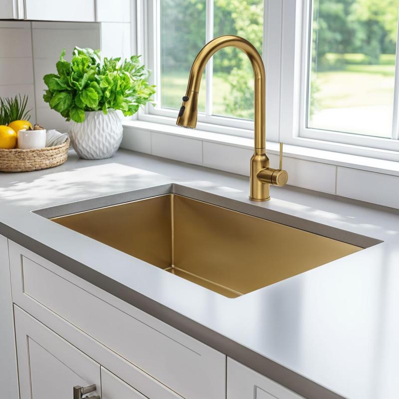 Quadri Stamford keukenmengkraan goud met uitneembare uitloop en sproeistand 1208956093