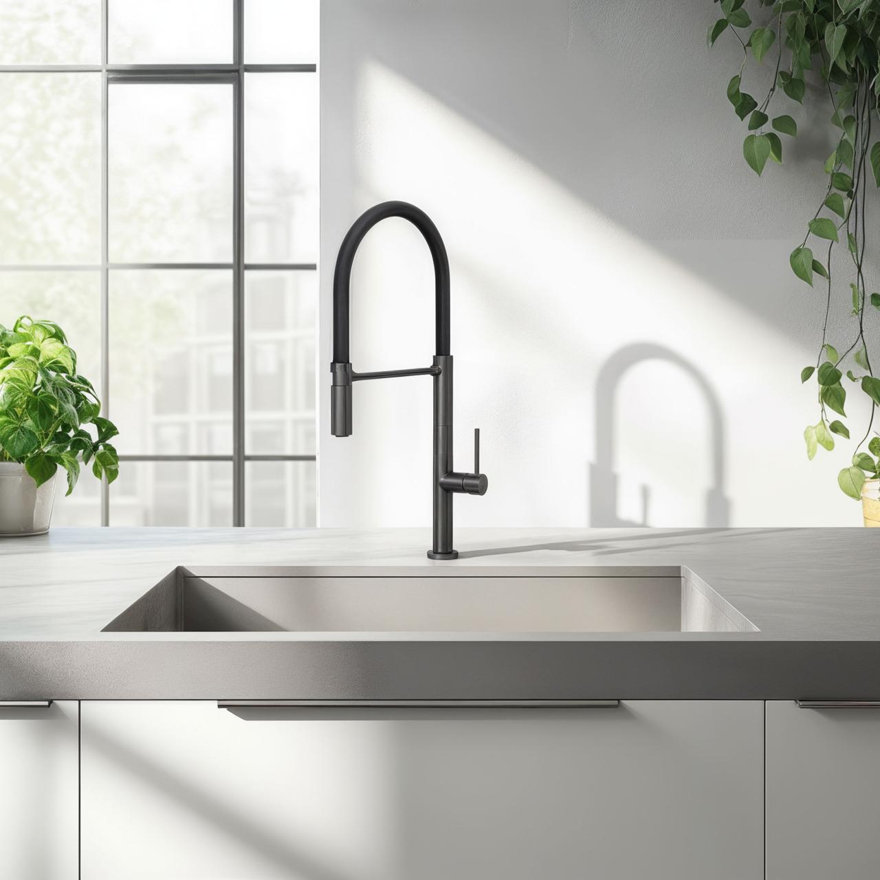 Quadri Brighton keukenmengkraan gun metal met flexibele uitloop zwart 1208956104 - Productafbeelding 2