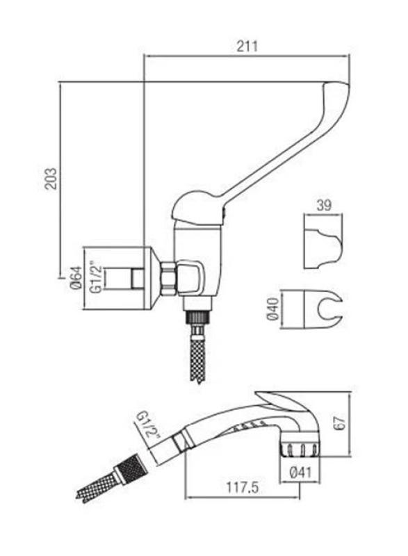 PB Clinic mindervaliden douchemengkraan met lange hendel chroom met knijphanddouche 1208956283