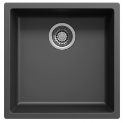 Zwarte spoelbak 40x40cm onderbouw opbouw en vlakbouw met rvs plug 1208956390