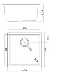 Zwarte spoelbak 40x40cm onderbouw opbouw en vlakbouw met rvs plug 1208956390