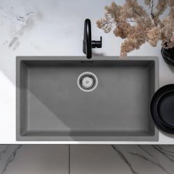 Beton grijze grote spoelbak 70x40cm onderbouw opbouw en vlakbouw met rvs plug 1208956403