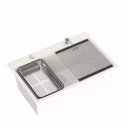 Quadri wit hard rock granieten opbouw grote  spoelbak 76x50cm inclusief accessoire 1208956409