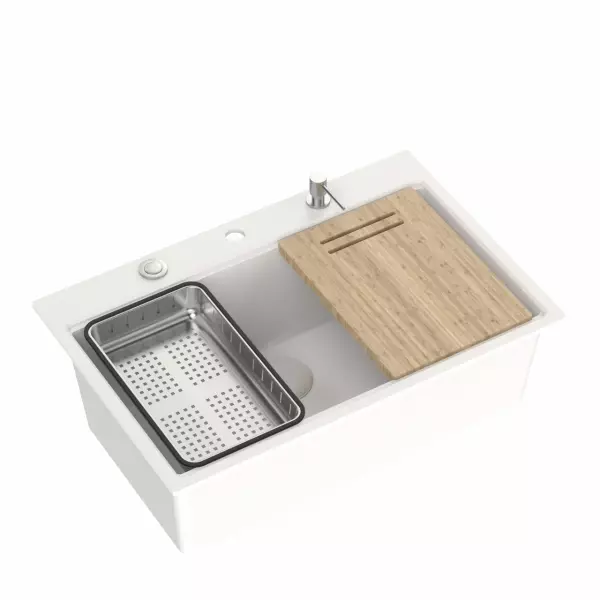 Quadri wit hard rock granieten opbouw grote  spoelbak 76x50cm inclusief accessoire 1208956409