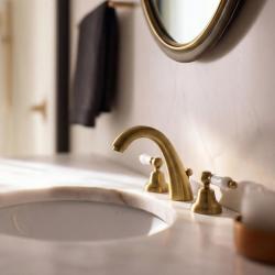 PB klassieke kraan 3 gats hoge wastafelkraan Witte hendels Brons 1208956910