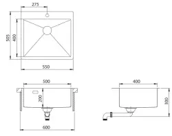 Ausmann Turt koperen spoelbak PVD Copper 550x505 mm met kraangat onderbouw vlakbouw en opbouw 1208956939