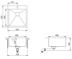 Ausmann Turt gouden spoelbak 450x505mm met kraangat onderbouw vlakbouw en opbouw 1208956958