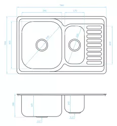 Ausmann Basic rvs 1,5 opbouw spoelbak met afdruip omkeerbaar 78x50 cm inclusief sifon 1208956970