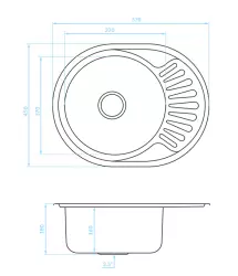 Ausmann Basic rvs opbouw spoelbak met afdruip omkeerbaar 57x45 cm inclusief sifon 1208956973