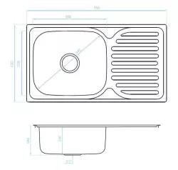 Ausmann Basic rvs opbouw spoelbak met afdruip omkeerbaar 76x42 cm inclusief sifon 1208956978