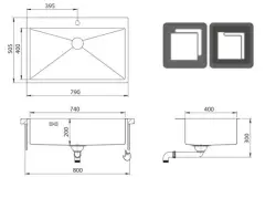 Ausmann Oder Blue grote rvs spoelbak 79x50cm vlakbouw en opbouw met kraangatbank 1208957119