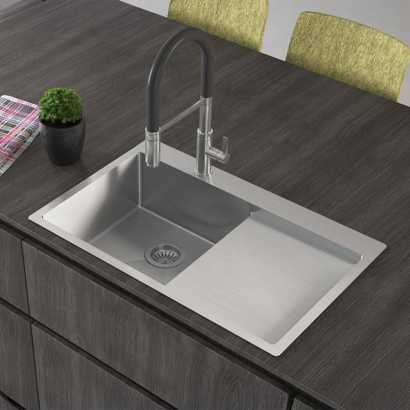 Ausmann Oder Blue stainless steel sink 78x50cm flush-mounted and inset with drainer 1208957122