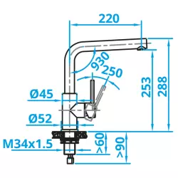 Caressi Basic Line RVS eenhendel keukenmengkraan met uittrekbare uitloop CABL003I U ECO 1208957246