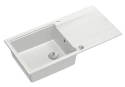 Quadri Luton witte granieten opbouw spoelbak met afdruipvlak omkeerbaar 100x50cm met rvs plug 1208957324