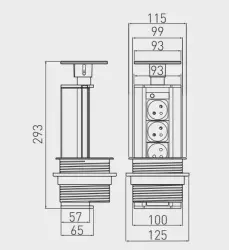 Indux Up & Down verzinkbare randaarde zwarte keuken stopcontact in werkblad met 3 stopcontacten 1208957403