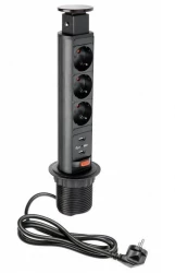 Indux Up & Down small verzinkbare randaarde zwarte keuken stopcontact in werkblad met 3 stopcontacten en 2 x USB 1208957416