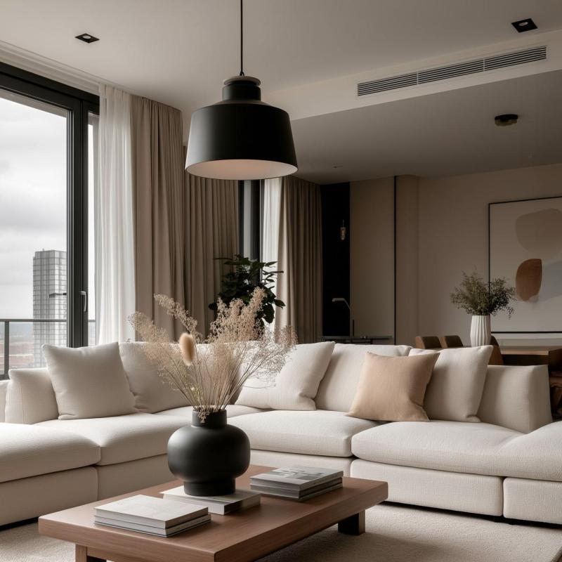 Decor Margus mat zwarte metalen hanglamp met houten toevoeging 2911