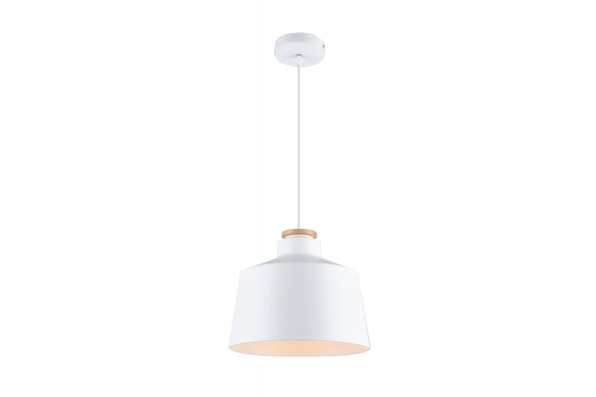 Decor Margus mat witte metalen hanglamp met houten toevoeging 3086