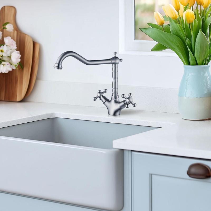 AquaTrimo Windsor klassieke keuken nostalgische keukenkraan met haakse uitloop RVS 21WS7531NM