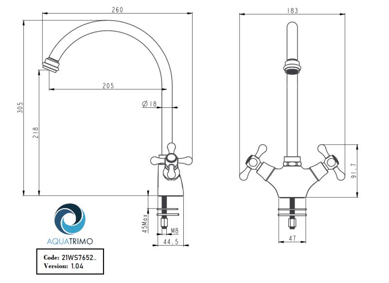AquaTrimo Windsor klassieke keuken nostalgische keukenkraan met ronde uitloop brons 21WS7652BN