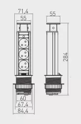 Indux Up & Down small verzinkbare randaarde zilver keuken stopcontact in werkblad met 3 stopcontacten 1208957839