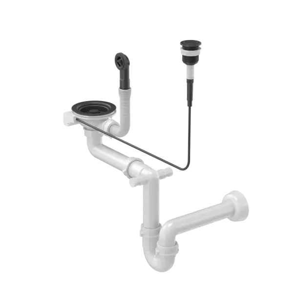 Quadri zwarte spoelbak afvoerset en overloop met push to open knop voor 1 bak zwart 1208957897