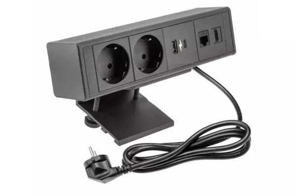 Indux Desk buro of tafel mat zwart randaarde stopcontact (2x) met 1xUSB A, 1xUSB C, 1xRJ45 en 1xHDMI 1208957922