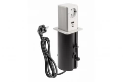 Indux Push uitschuifbare wit randaarde stopcontact met 1xUSB A en 1xUSB C met RVS deksel 1208957931