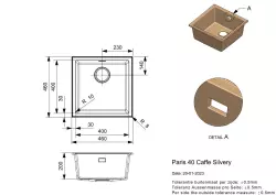 Reginox Paris 40 Regi-graniet spoelbak cafe 40x40 cm opbouw met rolmat en RVS drukknop R36686