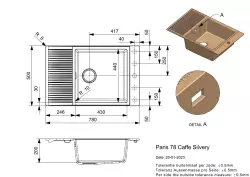 Reginox Paris 78 Regi-graniet spoelbak cafe 78x50 cm opbouw omkeerbaar met kraangatbank, rolmat en rvs drukknop R36839