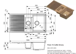 Reginox Paris 15 Regi-graniet 1.5 cafe spoelbak 100x50 cm opbouw met rolmat en rvs drukknop R36983