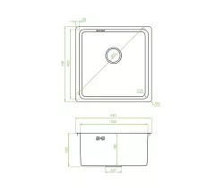 Aquadesign R25 steel opbouw, onderbouw en vlakinbouw spoelbak RVS 40x40cm 1208958206