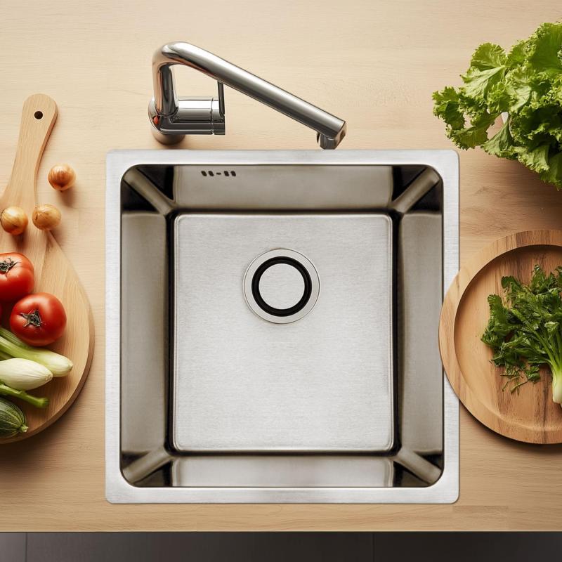 Aquadesign R25 steel opbouw, onderbouw en vlakinbouw spoelbak RVS 40x40cm 1208958206